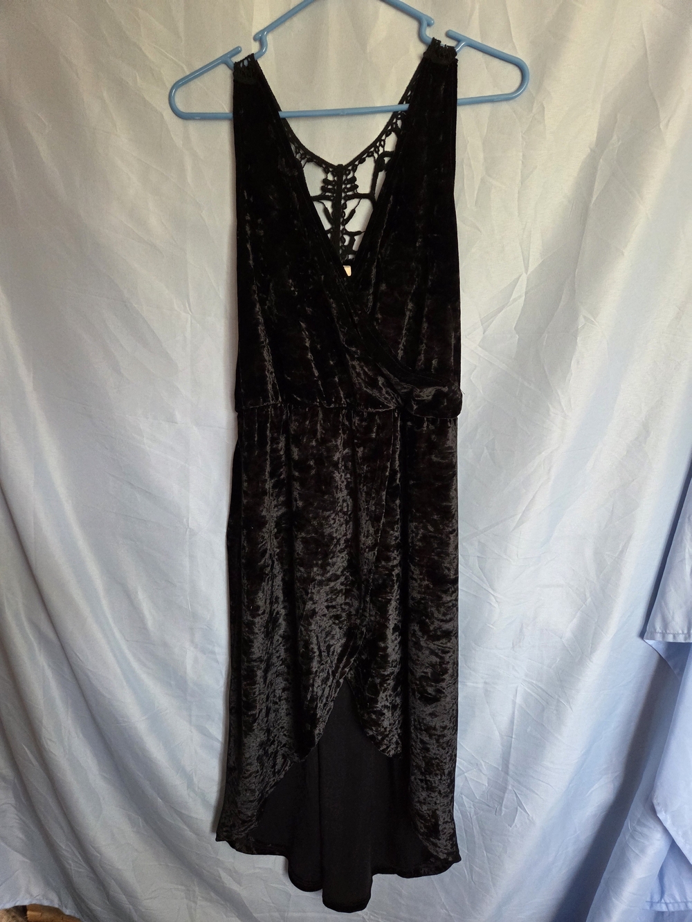 POL Black Velvet High-Low Dress with Macramé Back